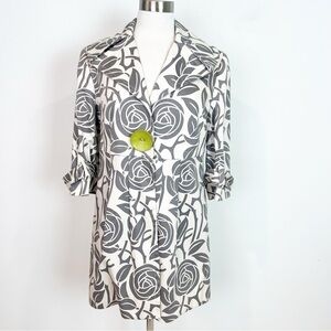 EARL RUTENBERG GRAY FLORAL PATTERN SNAP FRONT TRENCH COAT WOMENS SZ 8